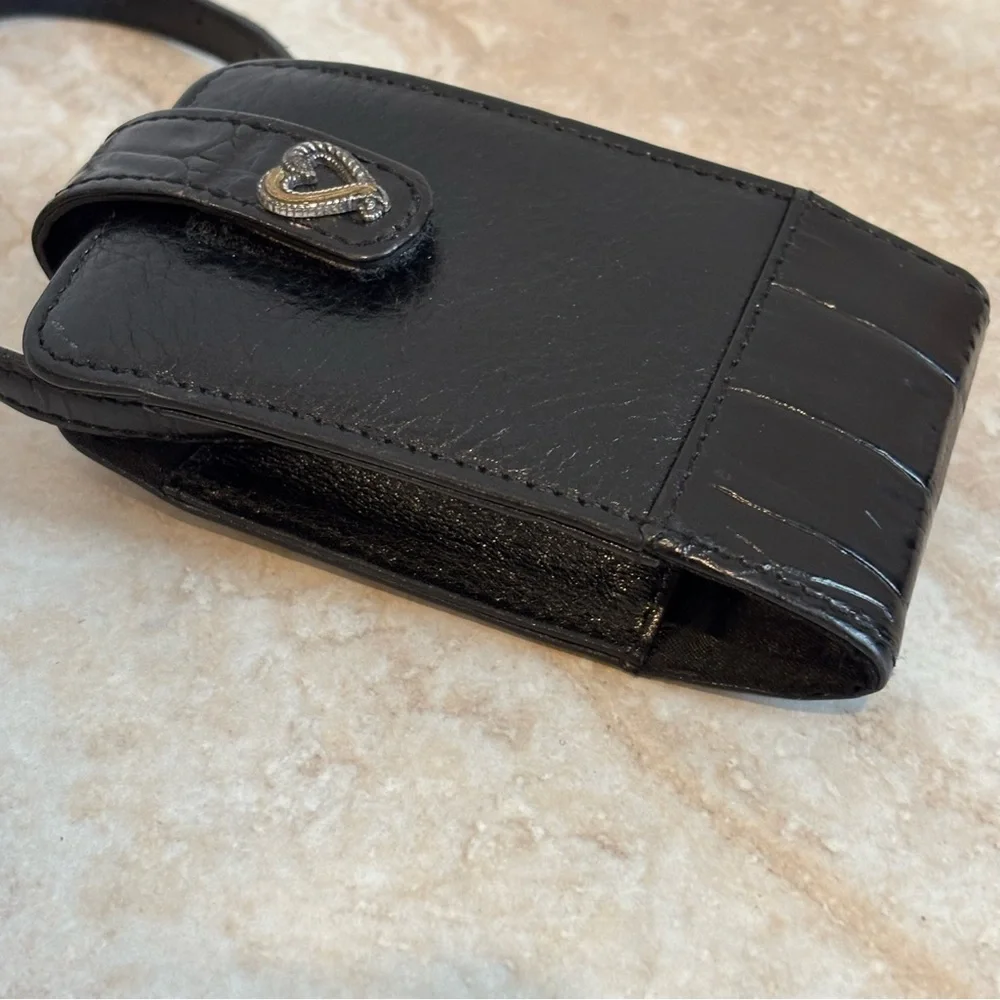 Vtg Brighton Cell Phone Wristlet Black Croc Leather case
